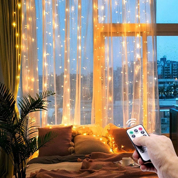 LED Fairy Lights Garland Curtain Lamp Remote Control USB String Lights New Year Christmas Decorations for Home Bedroom Window