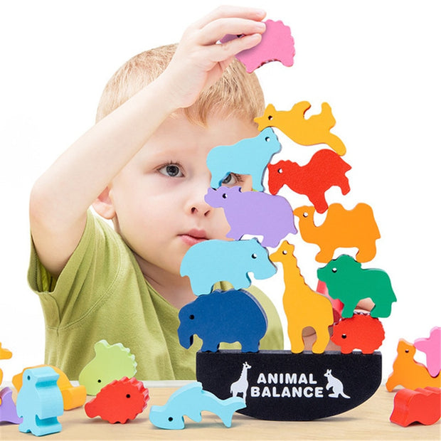 Montessori Wooden Animal Balance Blocks Board Games Toy