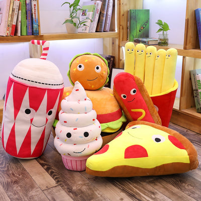 Cute Cartoon Plush Hamburger, Ice cream, French Fries, Popcorn, Cake, Pizza Pillow Cushion