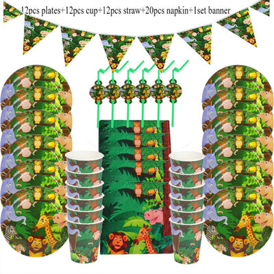 Cartoon Jungle Animal disposable Party Tableware Sets