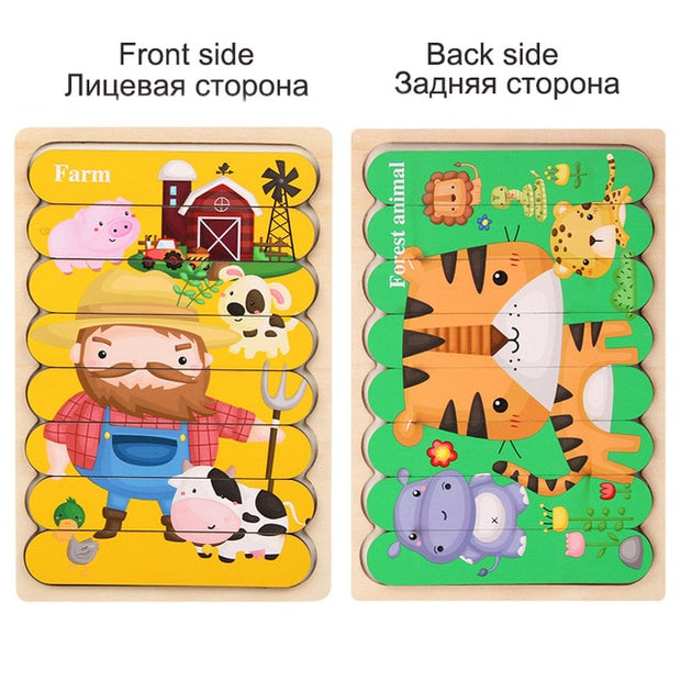 Funny Wooden Double-Sided Strip Puzzle Toy